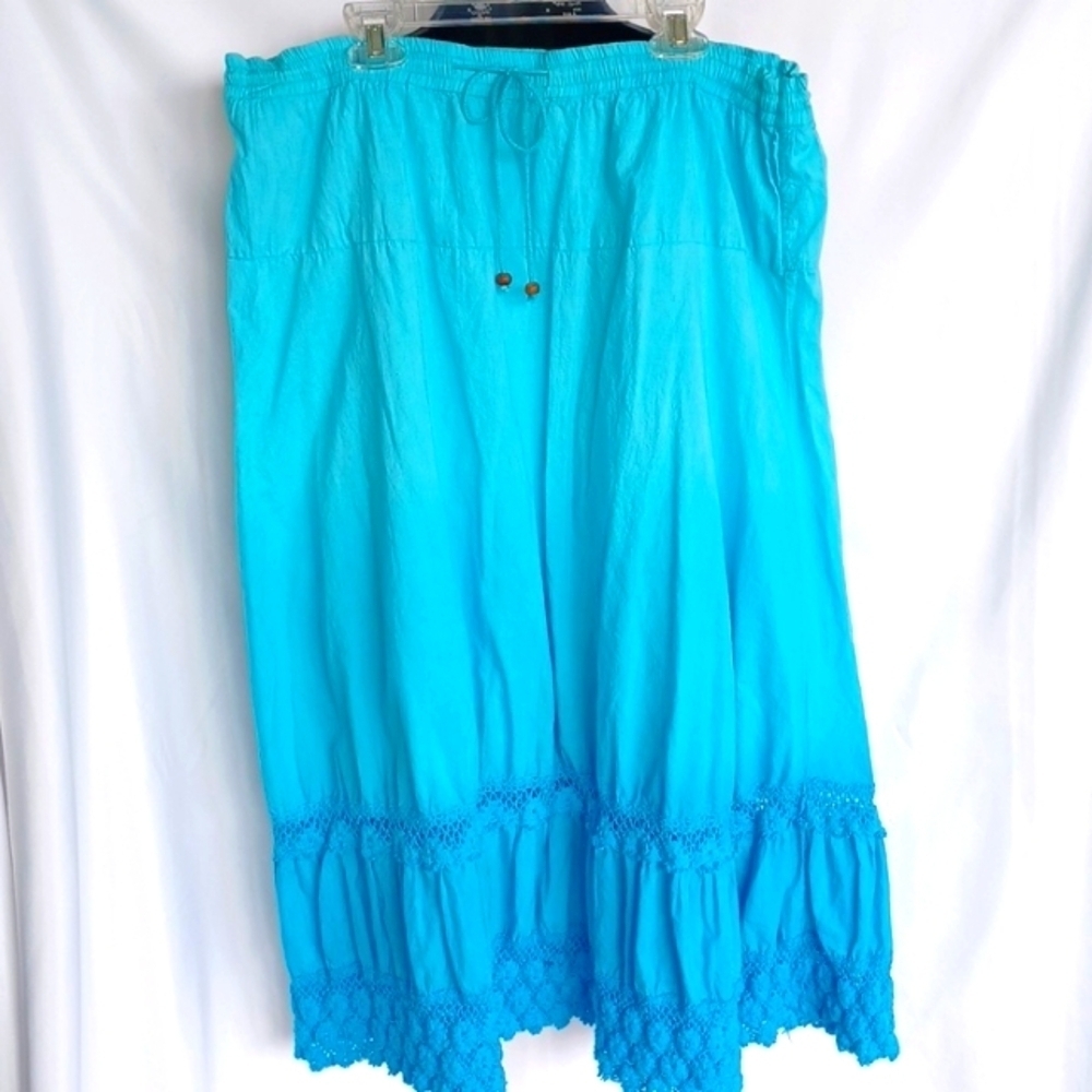 Bobbie Brooks Ombre Aqua Blue Skirt, Drawstring Waist